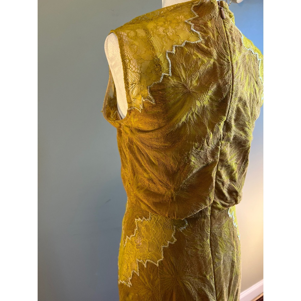 BCBGMAXAZRIA Mustard Yellow Lace‎ Floral Embroidered Sheath Dress Size 6 - Picture 7 of 11